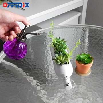 OFFIDIX Glass Watering Spray Bottle, 6.3" Tall Vintage Style Plant Mister with Bronze Plastic Top Pump One Hand Watering Can Glass Spary Bottle (Dark Purple)