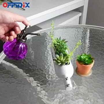 OFFIDIX Glass Watering Spray Bottle, 6.3" Tall Vintage Style Plant Mister with Bronze Plastic Top Pump One Hand Watering Can Glass Spary Bottle (Dark Purple)