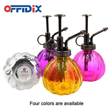 OFFIDIX Glass Watering Spray Bottle, 6.3" Tall Vintage Style Plant Mister with Bronze Plastic Top Pump One Hand Watering Can Glass Spary Bottle (Dark Purple)