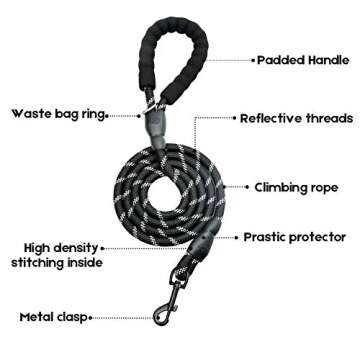 JIMEJV 6 FT Reflective Dog Leash with Poop Bags Comfortable Padded Handle Rope Leash for Puppy Small Medium and Large Dogs Outdoor Walking Playing Exploring