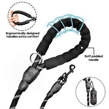 JIMEJV 6 FT Reflective Dog Leash with Poop Bags Comfortable Padded Handle Rope Leash for Puppy Small Medium and Large Dogs Outdoor Walking Playing Exploring