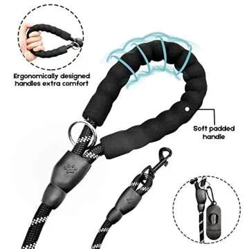 JIMEJV 6 FT Reflective Dog Leash with Poop Bags Comfortable Padded Handle Rope Leash for Puppy Small Medium and Large Dogs Outdoor Walking Playing Exploring