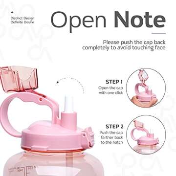 Venture Pal Large 1 Gallon/128 OZ (When Full) Motivational BPA Free Leakproof Water Bottle with Straw & Time Marker Perfect for Fitness Gym Camping Outdoor Sports-Light Pink