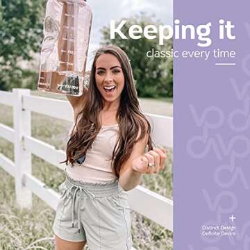 Venture Pal Large 1 Gallon/128 OZ (When Full) Motivational BPA Free Leakproof Water Bottle with Straw & Time Marker Perfect for Fitness Gym Camping Outdoor Sports-Light Pink