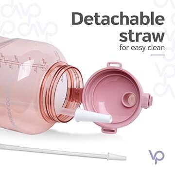 Venture Pal Large 1 Gallon/128 OZ (When Full) Motivational BPA Free Leakproof Water Bottle with Straw & Time Marker Perfect for Fitness Gym Camping Outdoor Sports-Light Pink