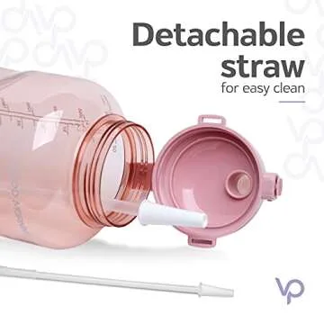 Venture Pal Large 1 Gallon/128 OZ (When Full) Motivational BPA Free Leakproof Water Bottle with Straw & Time Marker Perfect for Fitness Gym Camping Outdoor Sports-Light Pink