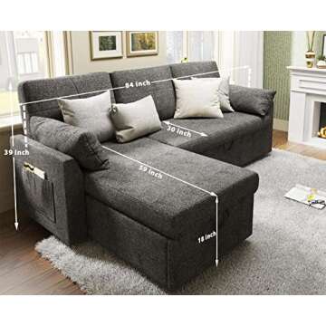 PaPaJet Sofa Bed, Sleeper Sofa with Storage Chaise-2 in 1 Pull Out Couch Bed for Living Room, Sectio...