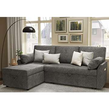 PaPaJet Sofa Bed, Sleeper Sofa with Storage Chaise-2 in 1 Pull Out Couch Bed for Living Room, Sectional Couch with Pull Out Bed Gray