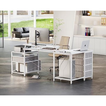 KKL 72 Inch L Shaped Computer Desk with USB Ports and Storage