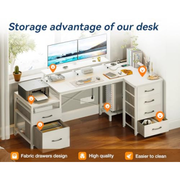 KKL 72 Inch L Shaped Computer Desk with USB Ports and Storage