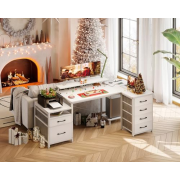 KKL 72 Inch L Shaped Computer Desk with USB Ports and Storage