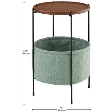 Rivet Meeks Round Side Table with Fabric Basket - Walnut