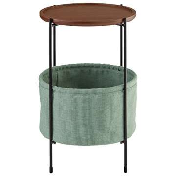Rivet Meeks Round Side Table with Fabric Basket - Walnut