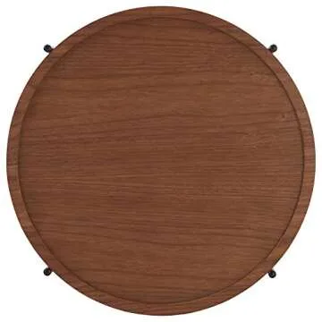 Rivet Meeks Round Side Table with Fabric Basket - Walnut