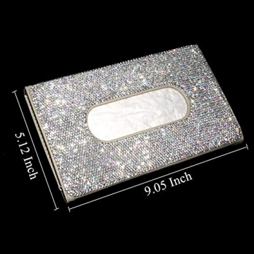 【2024 Upgraded】 Bling Car Sun Visor Tissue Box with Refills Paper Towels, PU Leather Backseat Mask Case,Crystal Sparkling Napkin Holder, Handmade Decoration Accessories for Women,Girls,Ladies as Gift