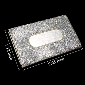 【2024 Upgraded】 Bling Car Sun Visor Tissue Box with Refills Paper Towels, PU Leather Backseat Mask Case,Crystal Sparkling Napkin Holder, Handmade Decoration Accessories for Women,Girls,Ladies as Gift