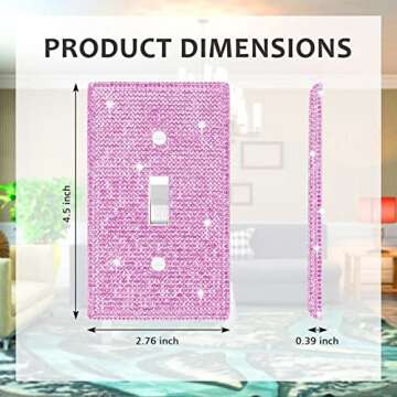 Wall Plate Light Switch Cover, Standard Size 4.50" x 2.76", Dengduoduo Silver Pink Rhinestones Bling...