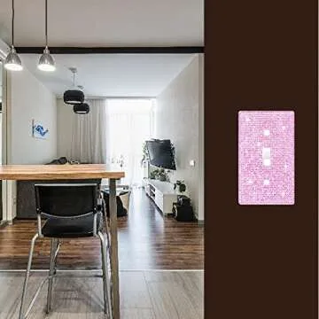 Wall Plate Light Switch Cover, Standard Size 4.50" x 2.76", Dengduoduo Silver Pink Rhinestones Bling Decorative Wall Plate Light Switch Outlet Cover for Bedroom Accessories Home Decor