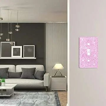 Wall Plate Light Switch Cover, Standard Size 4.50" x 2.76", Dengduoduo Silver Pink Rhinestones Bling Decorative Wall Plate Light Switch Outlet Cover for Bedroom Accessories Home Decor