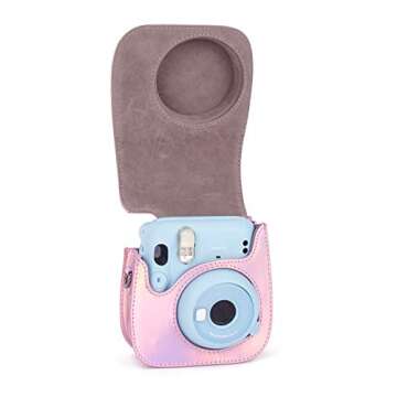 Phetium Instant mini 12 Camera Protective Case Compatible with Instax Mini 12 11,PU Leather Bag with Pocket and Adjustable Shoulder Strap (Magic Pink)