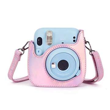 Phetium Instant mini 12 Camera Protective Case Compatible with Instax Mini 12 11,PU Leather Bag with Pocket and Adjustable Shoulder Strap (Magic Pink)