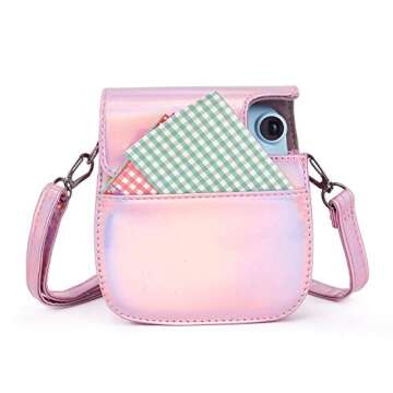 Phetium Instant mini 12 Camera Protective Case Compatible with Instax Mini 12 11,PU Leather Bag with Pocket and Adjustable Shoulder Strap (Magic Pink)