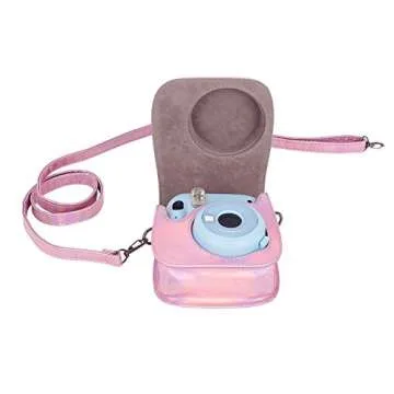 Phetium Instant mini 12 Camera Protective Case Compatible with Instax Mini 12 11,PU Leather Bag with Pocket and Adjustable Shoulder Strap (Magic Pink)