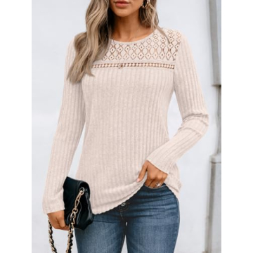 AUTOMET Womens Lace Long Sleeve Shirt Fall Top Fashion Dreesy Casual Tunic Sweaters Mesh Clothes Tre...