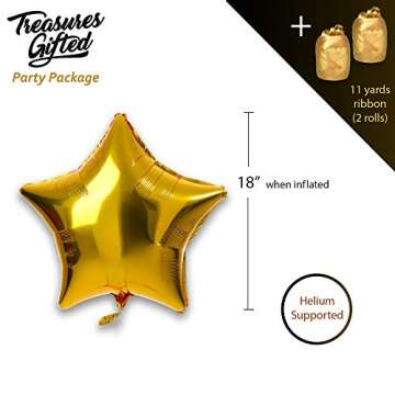 Treasures Gifted Gold Star Balloons - Gold Mylar Star Balloons - Gold Star Foil Balloons - Gold Star Mylar Balloons (Globos Estrellas) - 18 Inch Star Balloons - 12 Pack Foil Star Balloons, Gold
