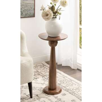 Kate and Laurel Jakob Modern Wooden Round Side Table, 12 x 24, Walnut Brown, Circle Pedestal Table f...