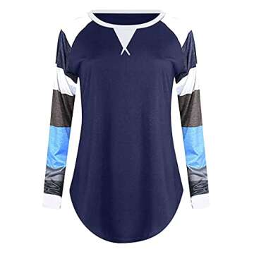 OutTop Womens Tunics Shirts Long Sleeve Casual T Shirts Round Neck Pullover Loose Soft Striped Tops Blouses (Blue, M)