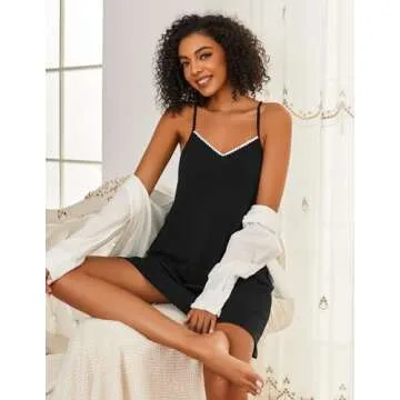 Ekouaer Cotton Nightgowns for Women Sleeveless Sleep Dress Ladies Gowns Sleepwear V Neck Chemise Dre...