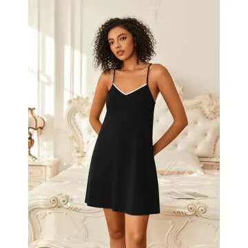 Ekouaer Cotton Nightgowns for Women Sleeveless Sleep Dress Ladies Gowns Sleepwear V Neck Chemise Dress Black