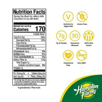 Hampton Farms - USA Grown All-Natural - Fancy Roasted In-Shell Unsalted Peanuts - 5 lb. Bag