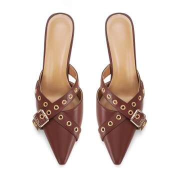 Dsevht Black Kitten Heels for Women Pointed Toe Heels Dressy Bow Heels Vintage Heels Mules Sexy Pointy Studded Heels Slip on Stiletto Heels Pumps