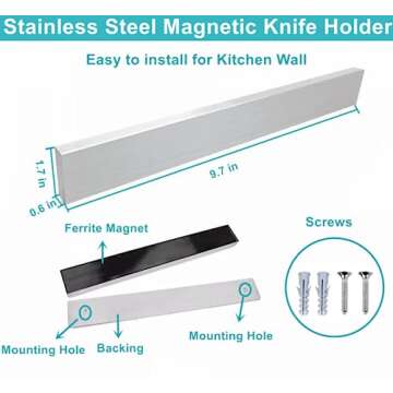 Magnetic Knife Holder for Wall, Knife Magnetic Strip Magnetic Knife Holder for Refrigerator Mount Knife Rack Kitchen Utensil Holder Metal Tool Holder Knife Block Kitchen Organizers Accessories 10 Inch