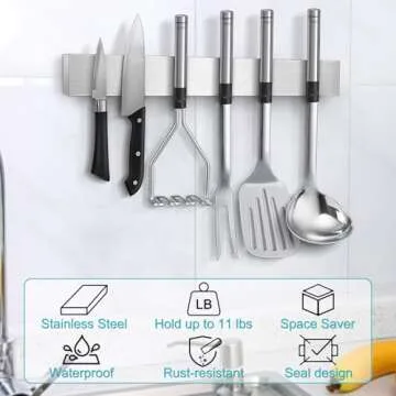 Magnetic Knife Holder for Wall, Knife Magnetic Strip Magnetic Knife Holder for Refrigerator Mount Knife Rack Kitchen Utensil Holder Metal Tool Holder Knife Block Kitchen Organizers Accessories 10 Inch