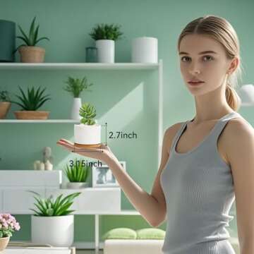 ZOUTOG Succulent Planter, White Mini 3.15 inch Ceramic Flower Planter Pot with Bamboo Tray, Pack of 4 - Plants Not Included
