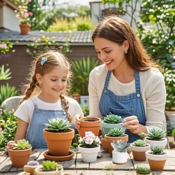 ZOUTOG Succulent Planter, White Mini 3.15 inch Ceramic Flower Planter Pot with Bamboo Tray, Pack of 4 - Plants Not Included