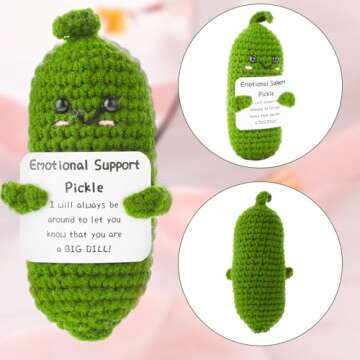 Emotional Support Pickles, Handmade Mini Funny Emotional Support Pickled Cucumber Gift Cute Handwoven Ornaments Emotional Support Crochet Pickled Cucumber Knitting Doll for Christmas Ornament Gift