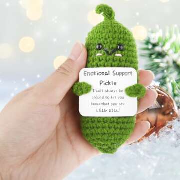 Emotional Support Pickles, Handmade Mini Funny Emotional Support Pickled Cucumber Gift Cute Handwoven Ornaments Emotional Support Crochet Pickled Cucumber Knitting Doll for Christmas Ornament Gift