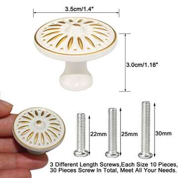 WeiMeet Cabinet Knob, 10Pcs 35mm Single Hole Ceramic knob Dresser Cupboard Cabinet Drawer Knobs Wardrobe Door Pull Handle for Home Office