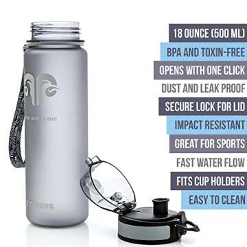 Embrava Best Sports Water Bottle - 17oz Small - Eco Friendly & BPA-Free Plastic - For Running, Gym, ...