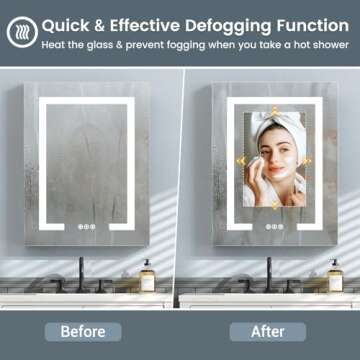 TIFULLHOME Lighted Medicine Cabinet 20x26 Inch, Aluminum Alloy Frame with Side Mirrors & Dual Mirrored Doors, Recessed or Wall Mount, 3 Colors/Dimmable/Defogger, 2 Outlets & USBs, 2-Shelf, ETL Listed