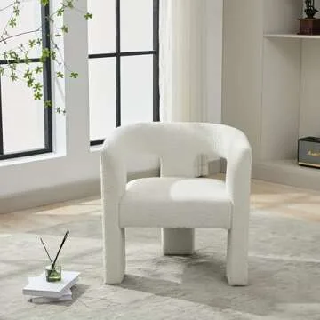 Locus Bono Boucle Accent Chair, Modern Living Room Chair, Comfy Barrel Armchair Single Sofa Chair for Bedroom, Office, Fully Assembled (White)