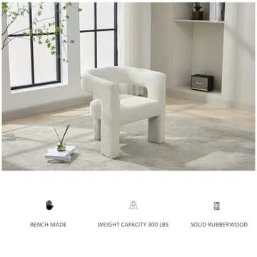 Locus Bono Boucle Accent Chair, Modern Living Room Chair, Comfy Barrel Armchair Single Sofa Chair for Bedroom, Office, Fully Assembled (White)