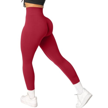 OMKAGI Women Scrunch Butt Lifting Leggings Seamless High Waisted Workout Yoga Pants(M,2-Red)