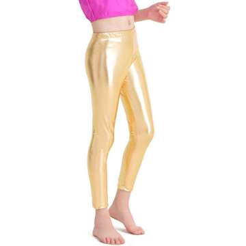 speerise Girls Kids High Waisted Shiny Metallic Dance Fashion Leggings, Gold, 4-6
