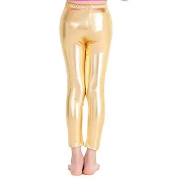speerise Girls Kids High Waisted Shiny Metallic Dance Fashion Leggings, Gold, 4-6