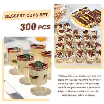 mwellewm 300 Packs Dessert Cups with Spoons, 5 OZ Mini Clear Plastic Dessert Parfait Cup for Party, ...